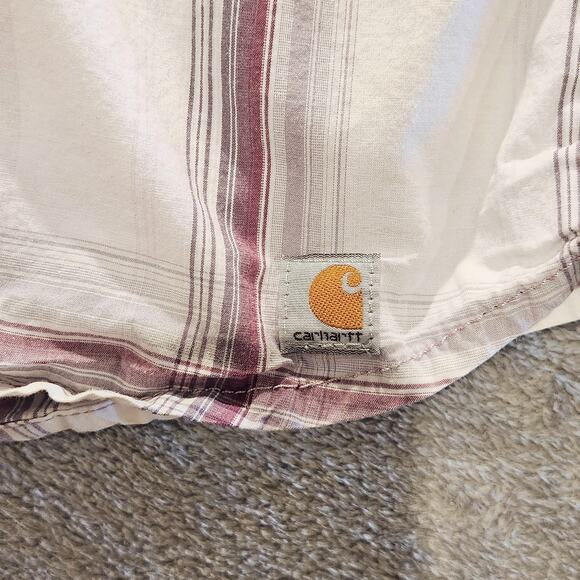 Carhartt Womens White Purple Plaid 3/4 Sleeve Button Up Size Medium Western Work - Picture 5 of 13